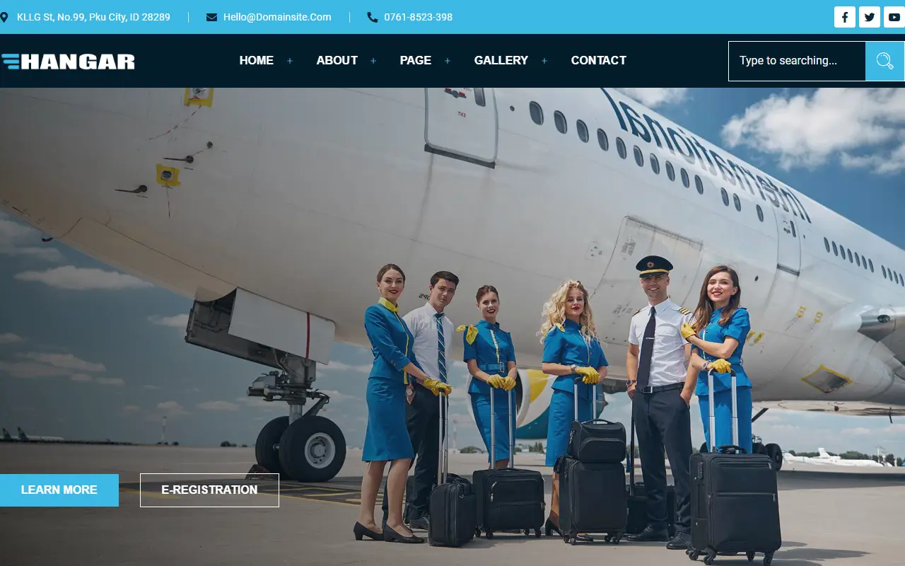 หน้าแรกของธีม Hangar บนคอมพิวเตอร์