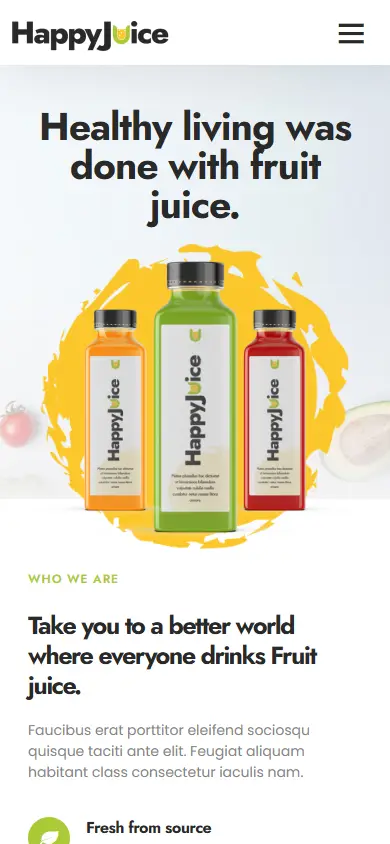 หน้าแรกของธีม HappyJuice บนมือถือ