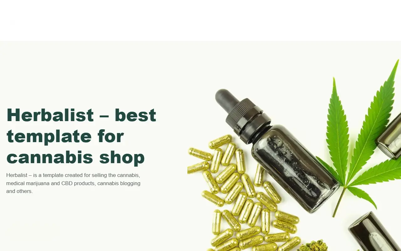 หน้าแรกของธีม Herbalist Medical Marijuana Store บนคอมพิวเตอร์