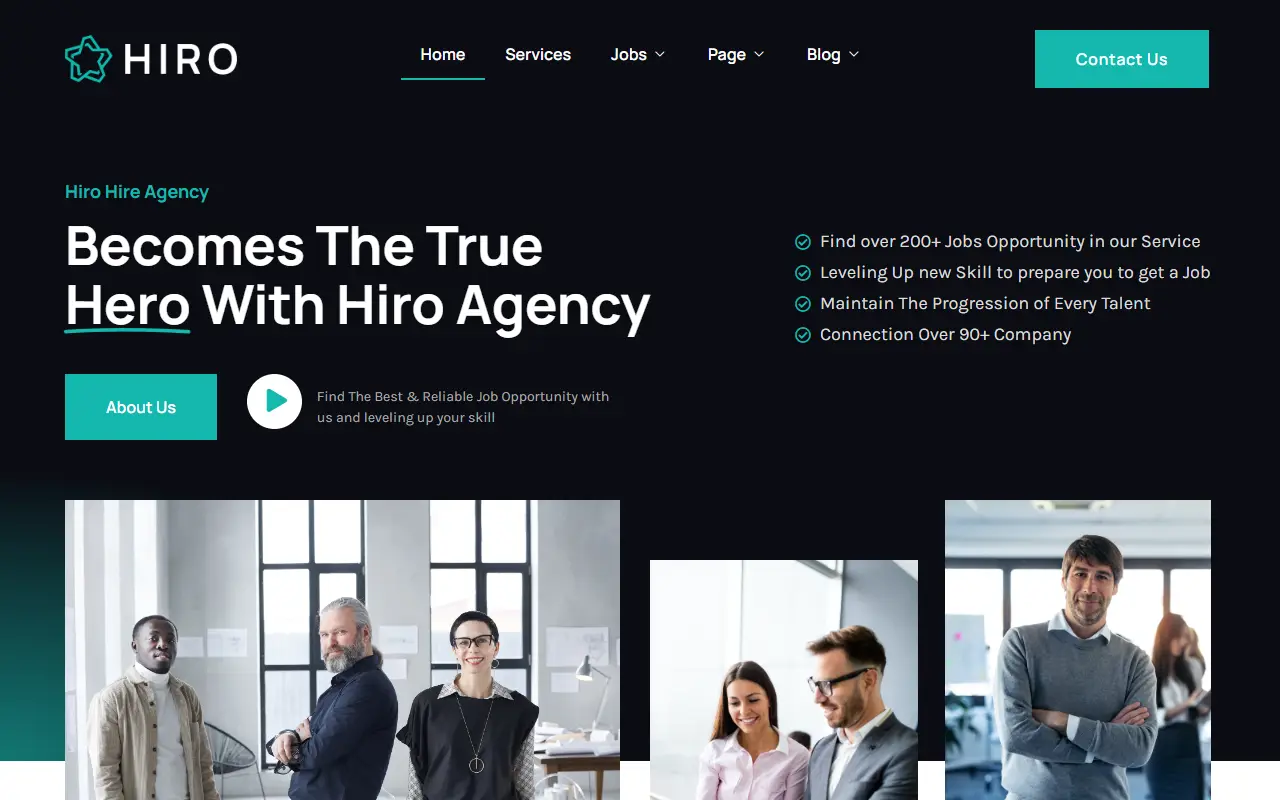 หน้าแรกของธีม Hiro Human Resources บนคอมพิวเตอร์