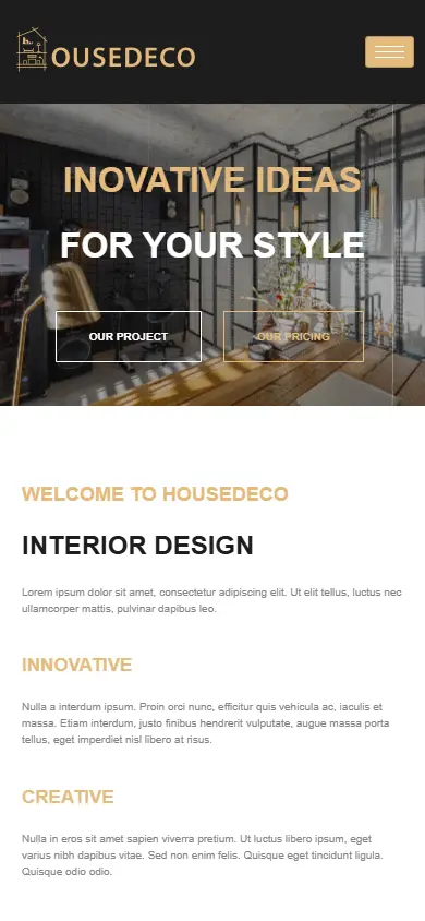 หน้าแรกของธีม Housedeco บนมือถือ