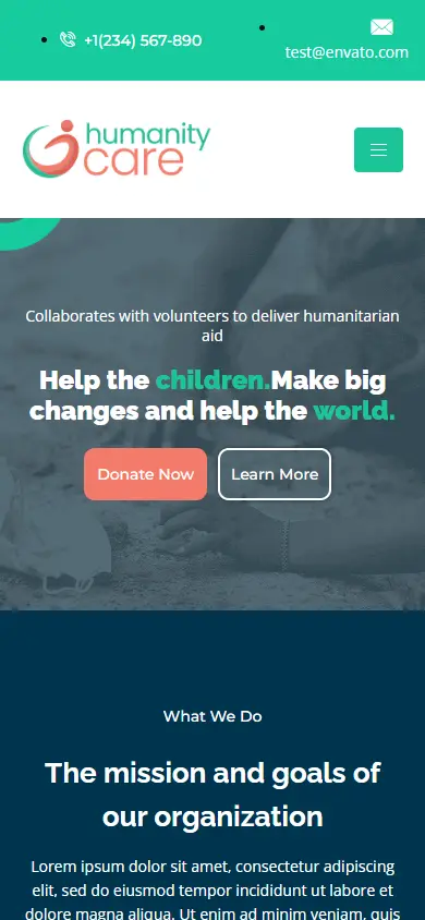 หน้าแรกของธีม Humanity Care บนมือถือ
