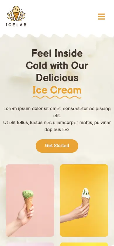หน้าแรกของธีม Icelab Ice Cream บนมือถือ