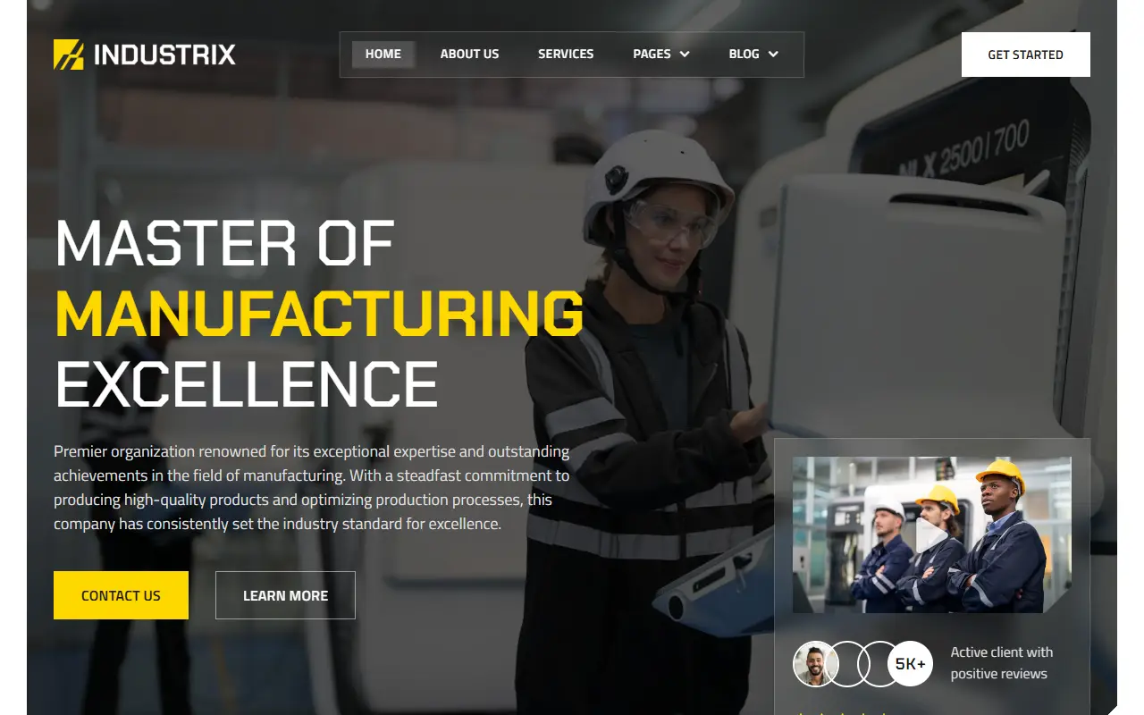 หน้าแรกของธีม Industrix Manufacturing บนคอมพิวเตอร์