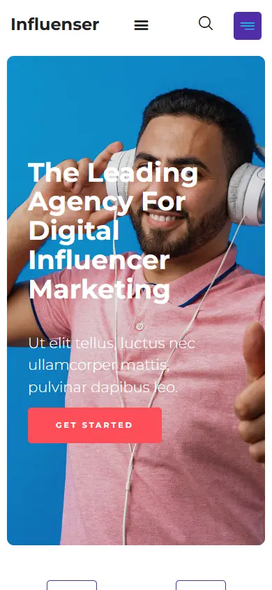 หน้าแรกของธีม Influenser บนมือถือ