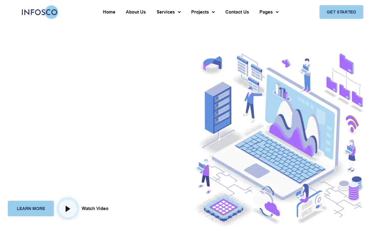 หน้าแรกของธีม Infosco บนคอมพิวเตอร์
