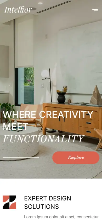 หน้าแรกของธีม Intellior Interior Designer บนมือถือ