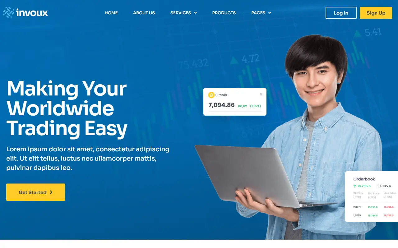 หน้าแรกของธีม Invoux บนคอมพิวเตอร์