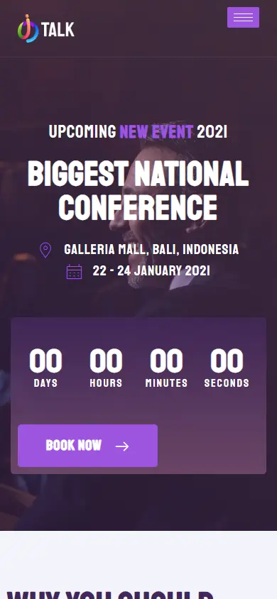 หน้าแรกของธีม iTalk Event บนมือถือ