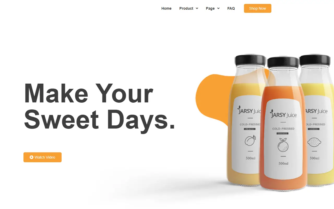 หน้าแรกของธีม Jarsy Juice บนคอมพิวเตอร์