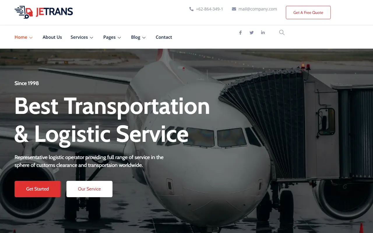 หน้าแรกของธีม Jetrans – Logistics บนคอมพิวเตอร์