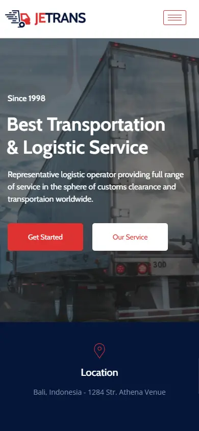 หน้าแรกของธีม Jetrans – Logistics บนมือถือ
