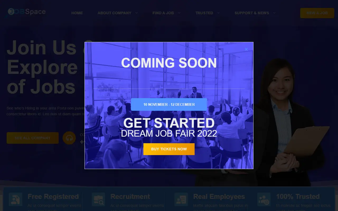 หน้าแรกของธีม Job Space บนคอมพิวเตอร์