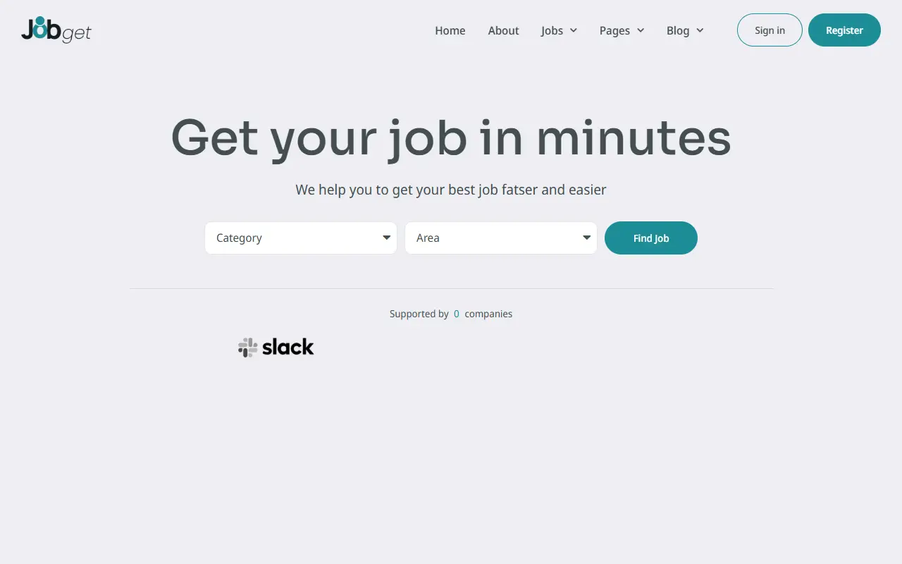 หน้าแรกของธีม Jobget บนคอมพิวเตอร์