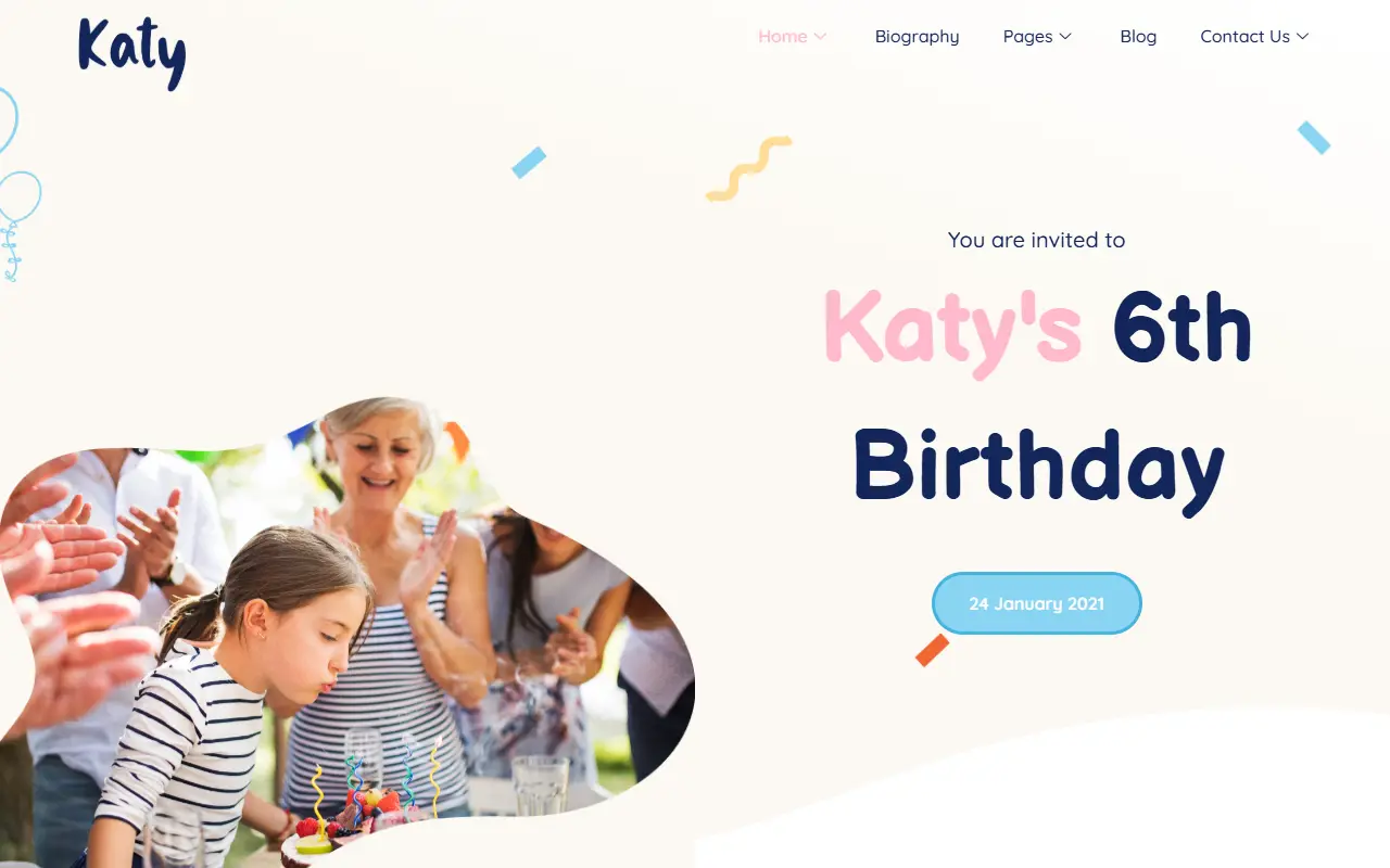 หน้าแรกของธีม Katy บนคอมพิวเตอร์