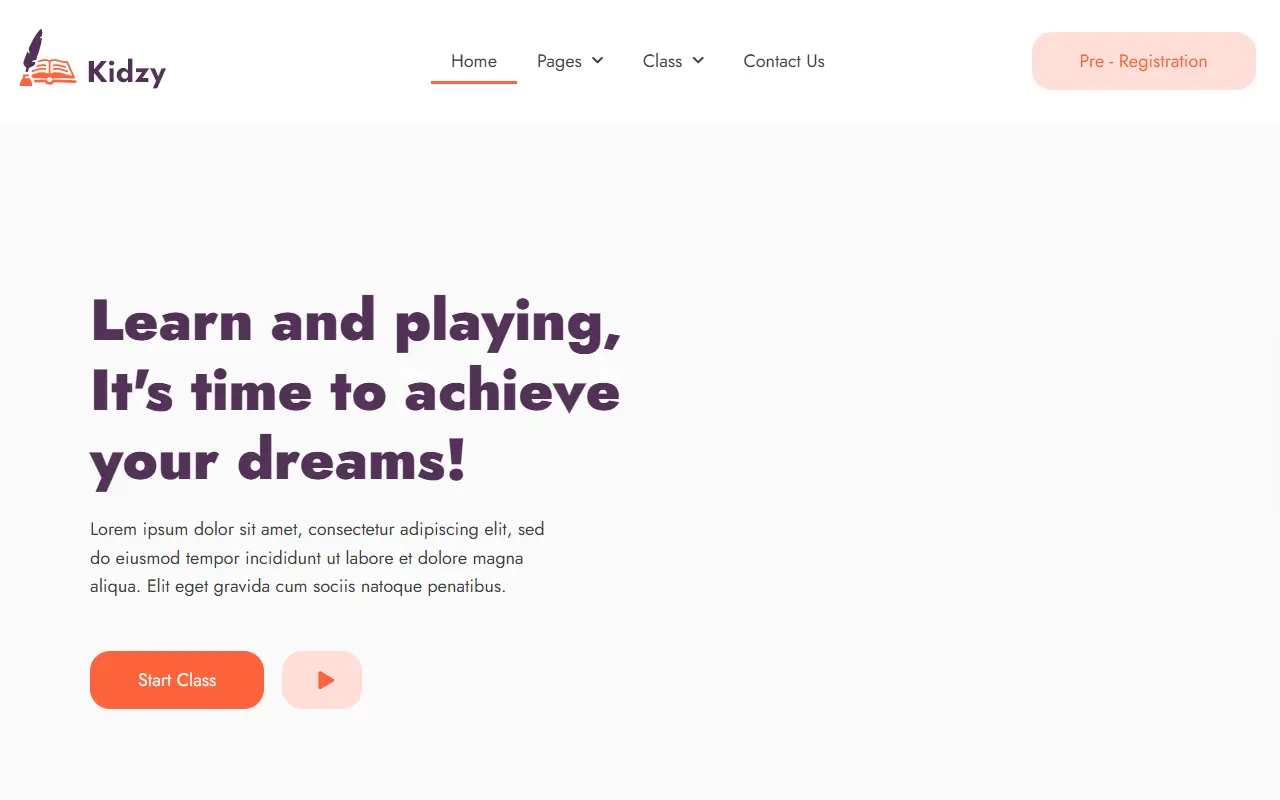 หน้าแรกของธีม Kidzy บนคอมพิวเตอร์