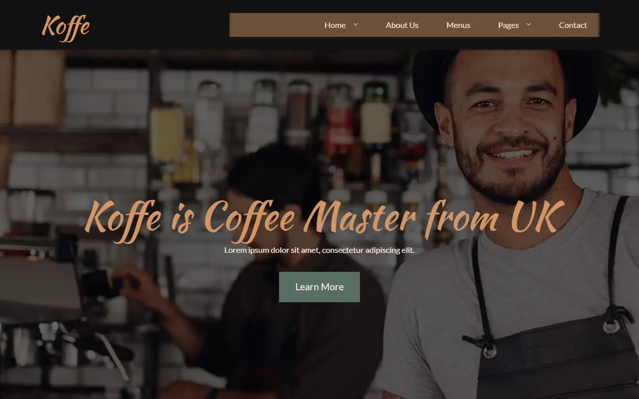หน้าแรกของธีม Koffe บนคอมพิวเตอร์
