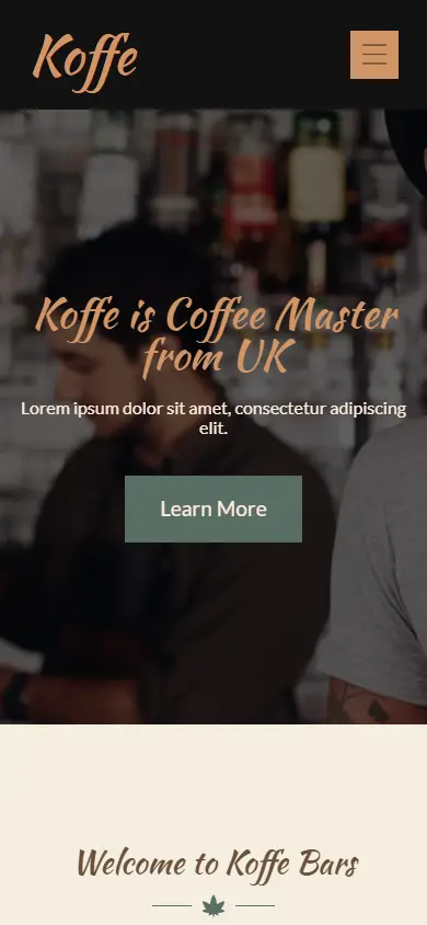 หน้าแรกของธีม Koffe บนมือถือ