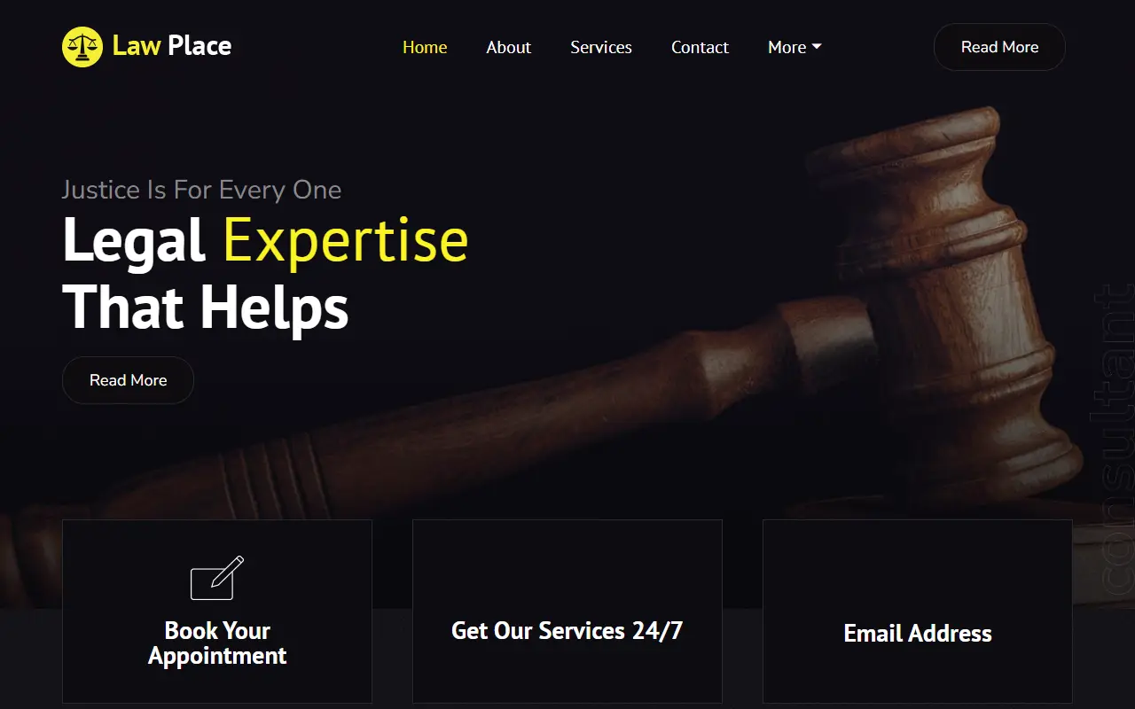 หน้าแรกของธีม Law Place บนคอมพิวเตอร์
