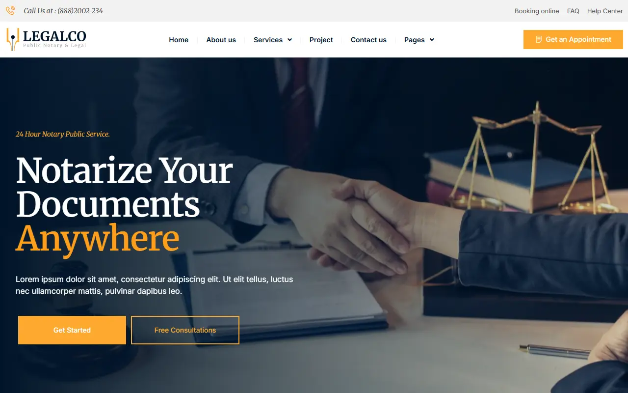 หน้าแรกของธีม Legalco บนคอมพิวเตอร์