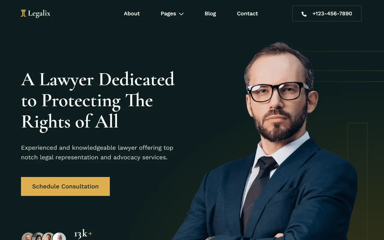 หน้าแรกของธีม Legalix Lawyer and Attorney บนคอมพิวเตอร์
