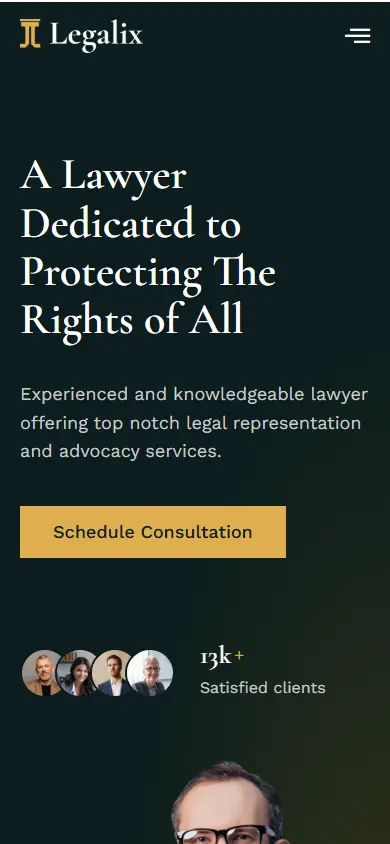 หน้าแรกของธีม Legalix Lawyer and Attorney บนมือถือ