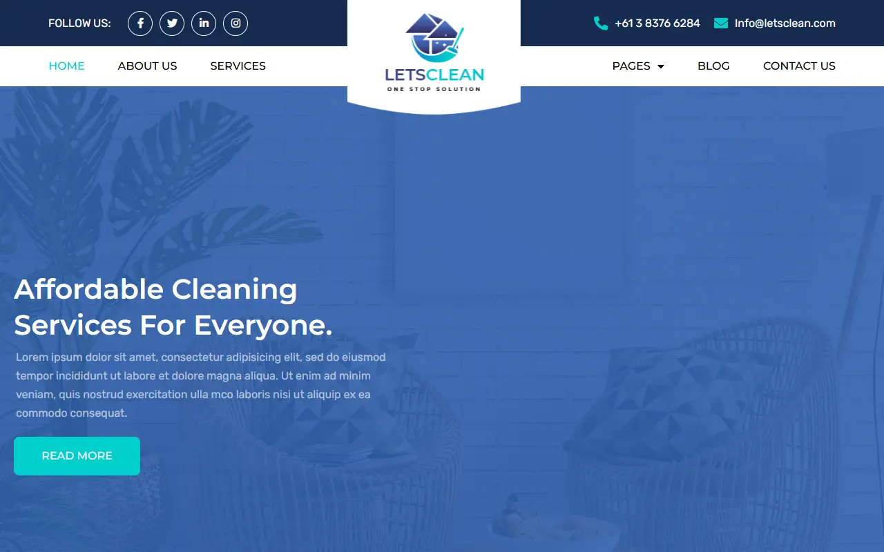 หน้าแรกของธีม LetsClean บนคอมพิวเตอร์