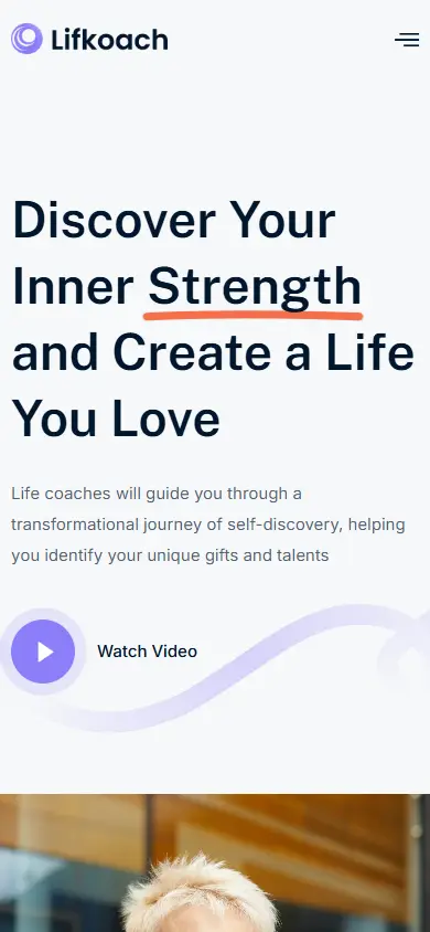 หน้าแรกของธีม Lifkoach Life Coach บนมือถือ