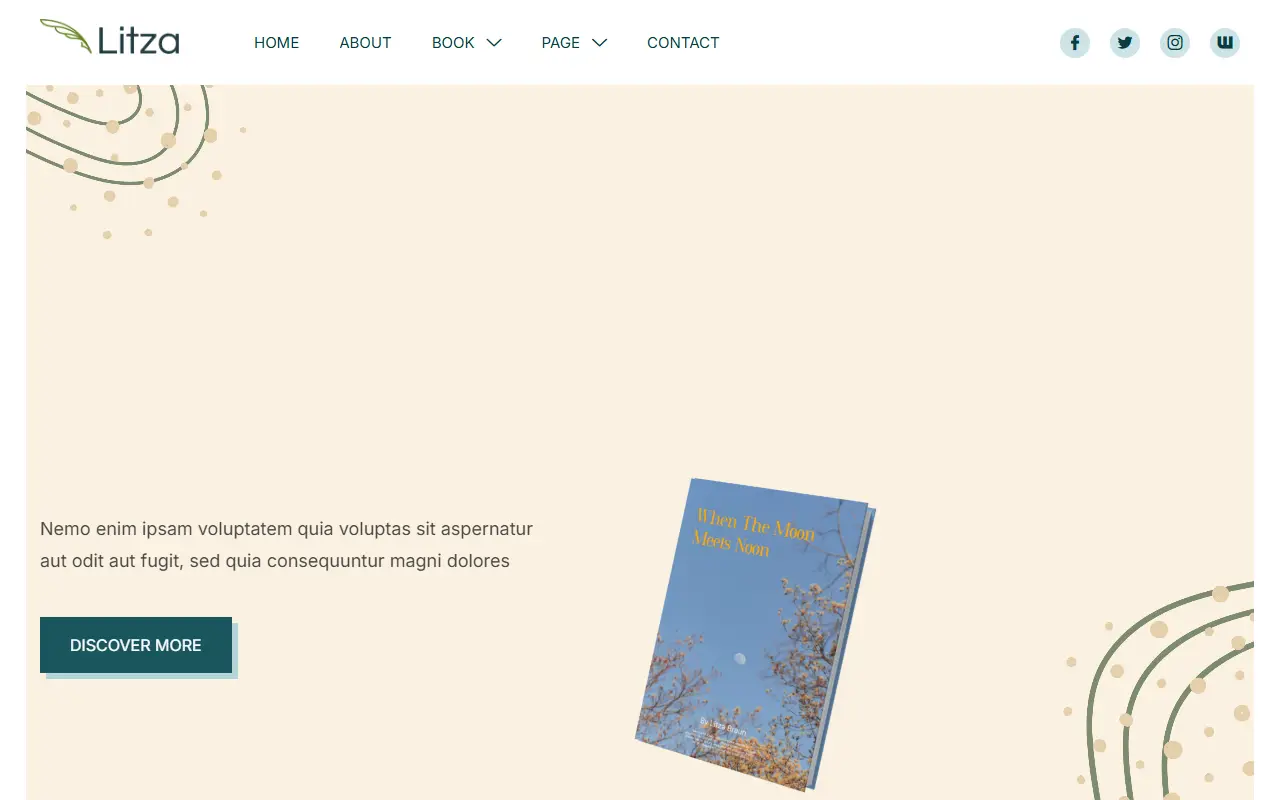 หน้าแรกของธีม Litza Book Author บนคอมพิวเตอร์