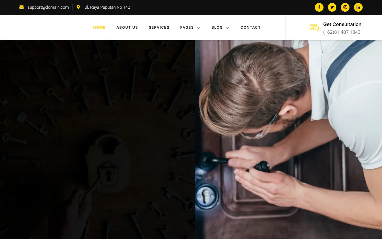 หน้าแรกของธีม Lockey Locksmith and Key Maker Service บนคอมพิวเตอร์