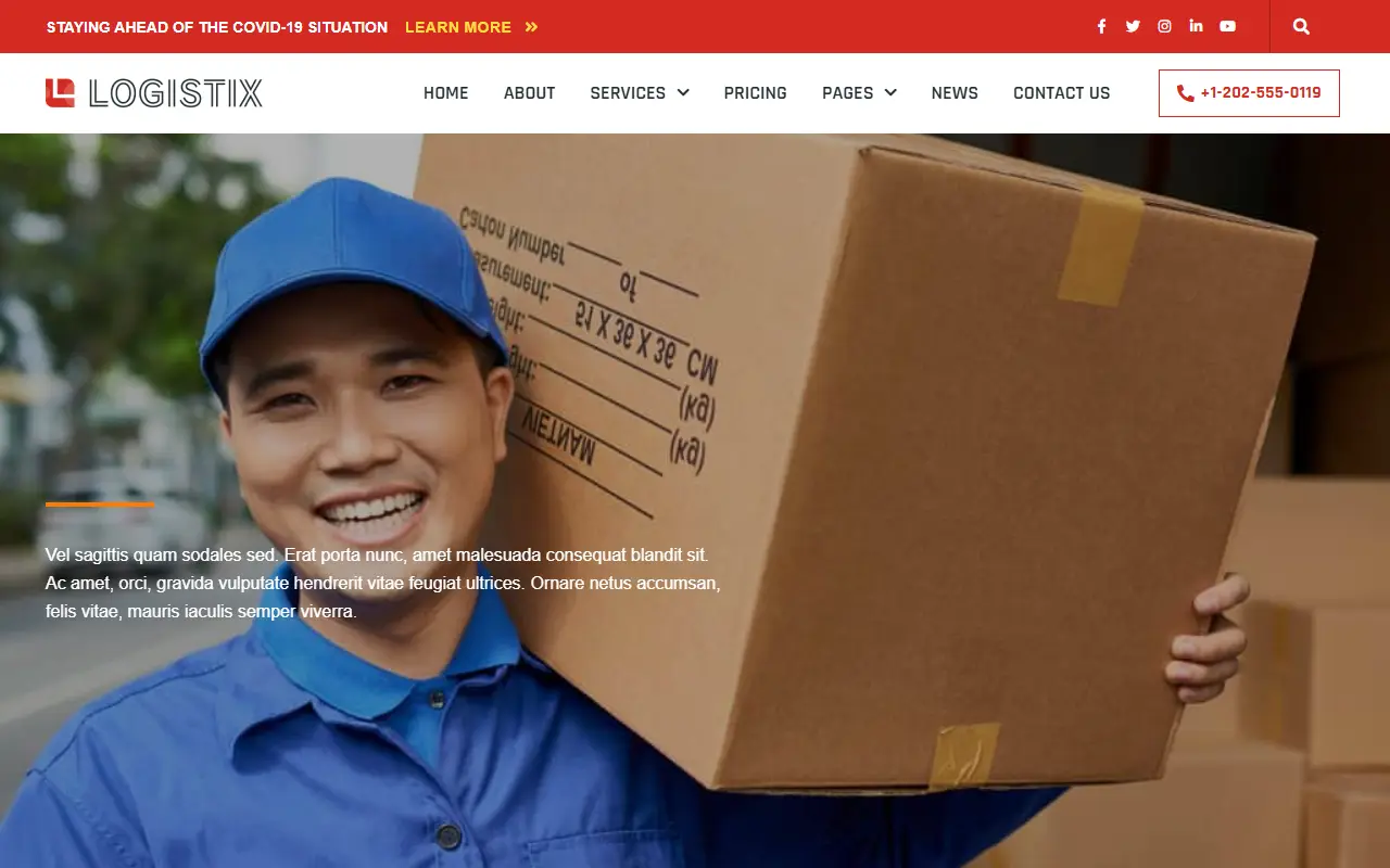 หน้าแรกของธีม Logistix บนคอมพิวเตอร์