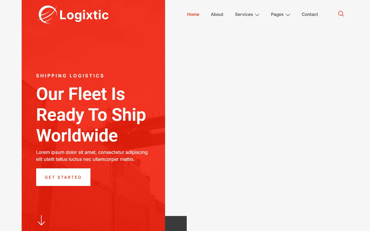 หน้าแรกของธีม Logixtic – Transportation บนคอมพิวเตอร์