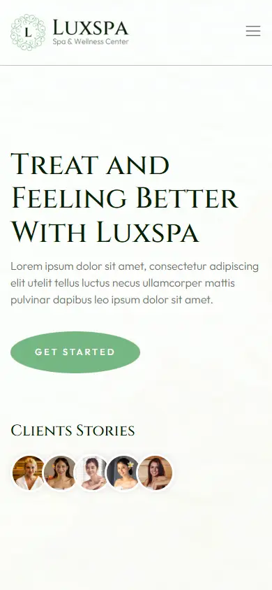 หน้าแรกของธีม Luxspa Spa บนมือถือ