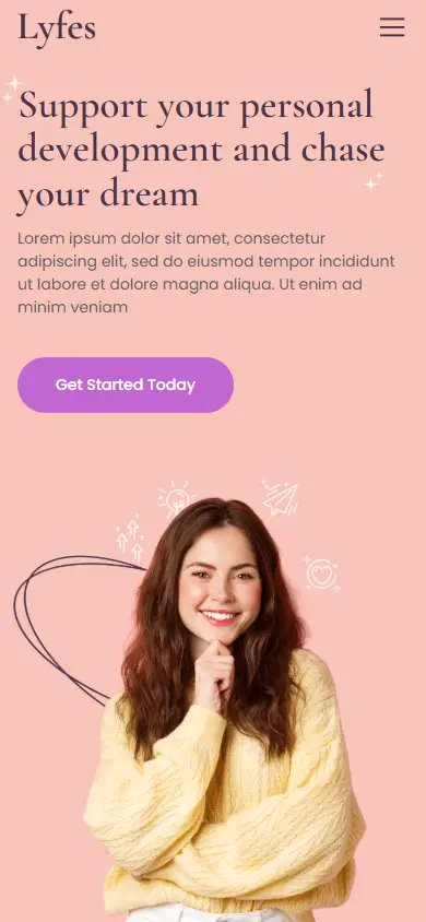 หน้าแรกของธีม Lyfes Feminine Life Coach บนมือถือ