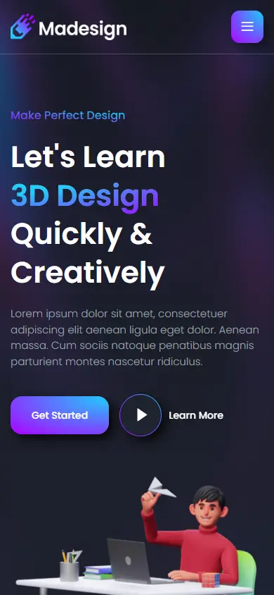 หน้าแรกของธีม Madesign Online Design Courses บนมือถือ