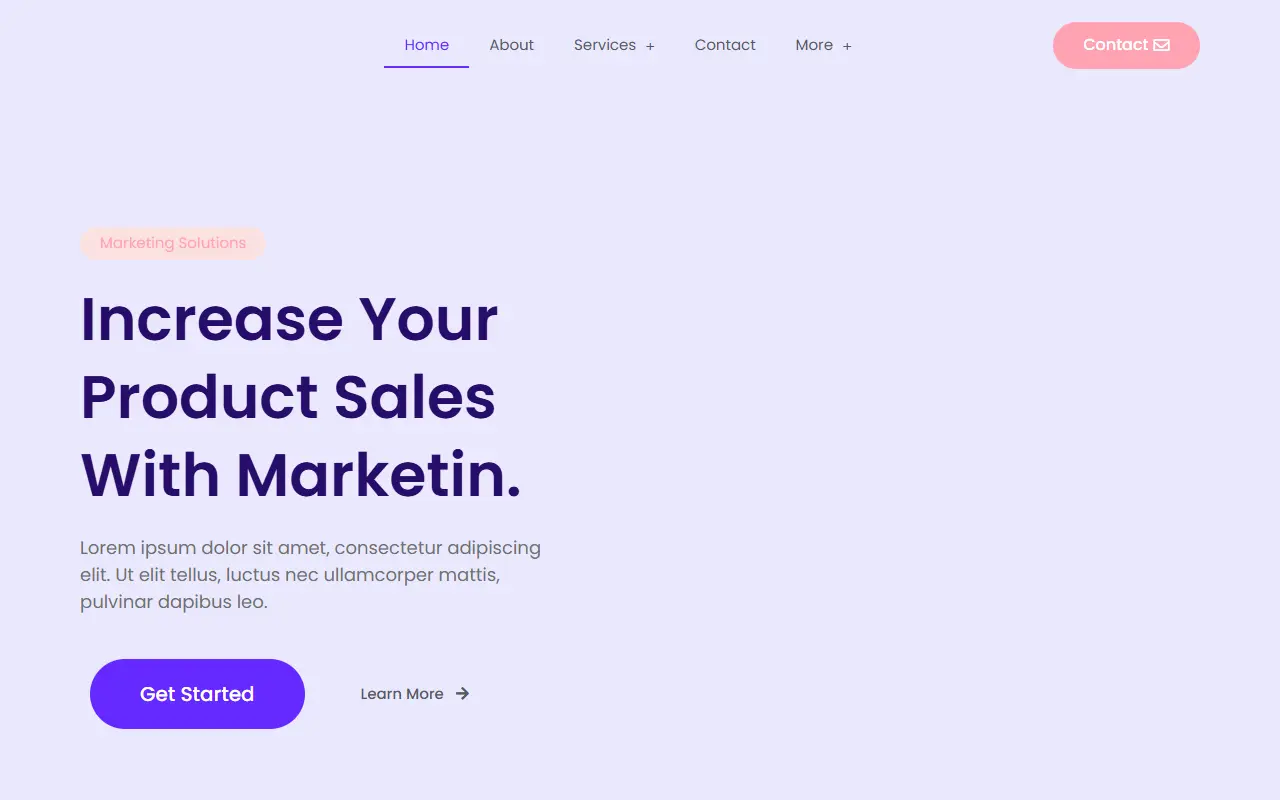 หน้าแรกของธีม Marketin บนคอมพิวเตอร์