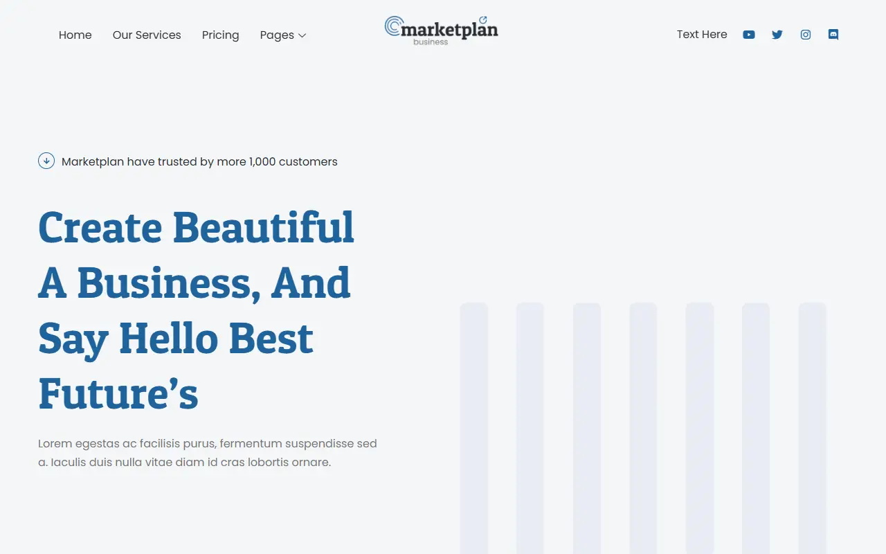 หน้าแรกของธีม Marketplan บนคอมพิวเตอร์