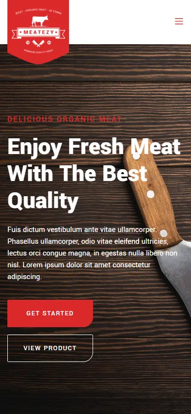 หน้าแรกของธีม Meatezy Meat Shop บนมือถือ
