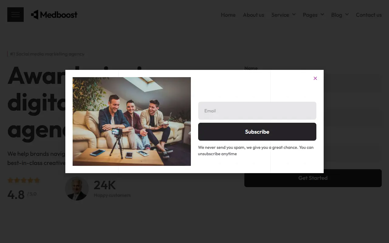 หน้าแรกของธีม Medboost บนคอมพิวเตอร์
