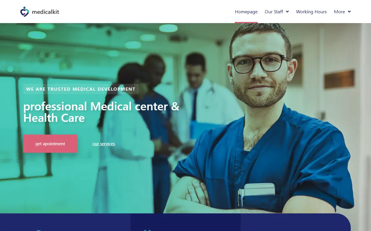 หน้าแรกของธีม Medicale บนคอมพิวเตอร์
