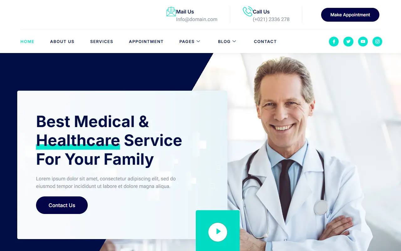 หน้าแรกของธีม MedicaLife Health Care บนคอมพิวเตอร์
