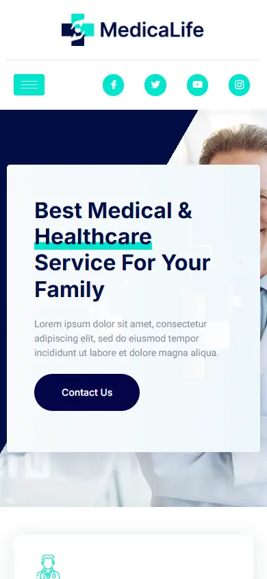 หน้าแรกของธีม MedicaLife Health Care บนมือถือ