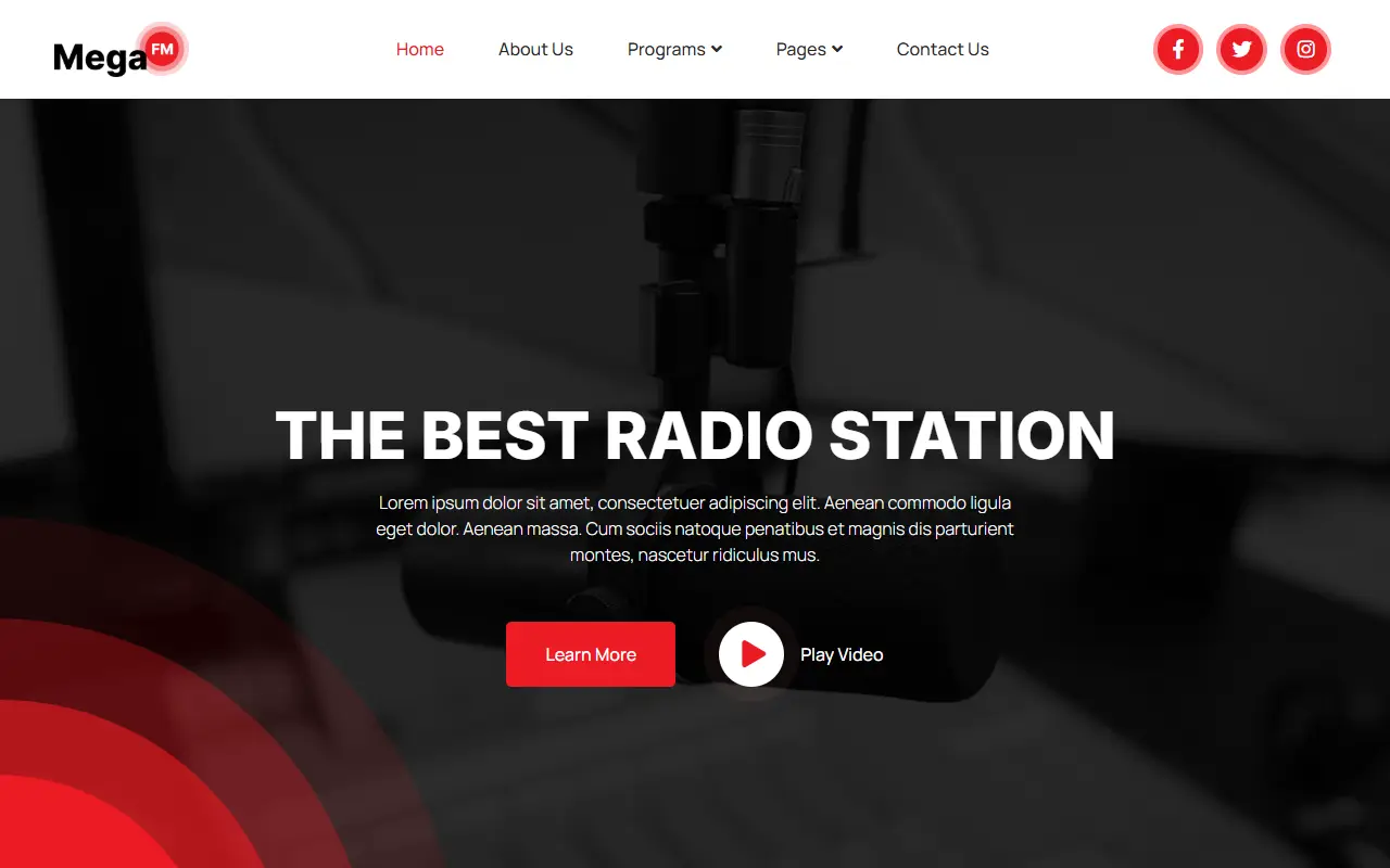 หน้าแรกของธีม MegaFM – Radio Station บนคอมพิวเตอร์