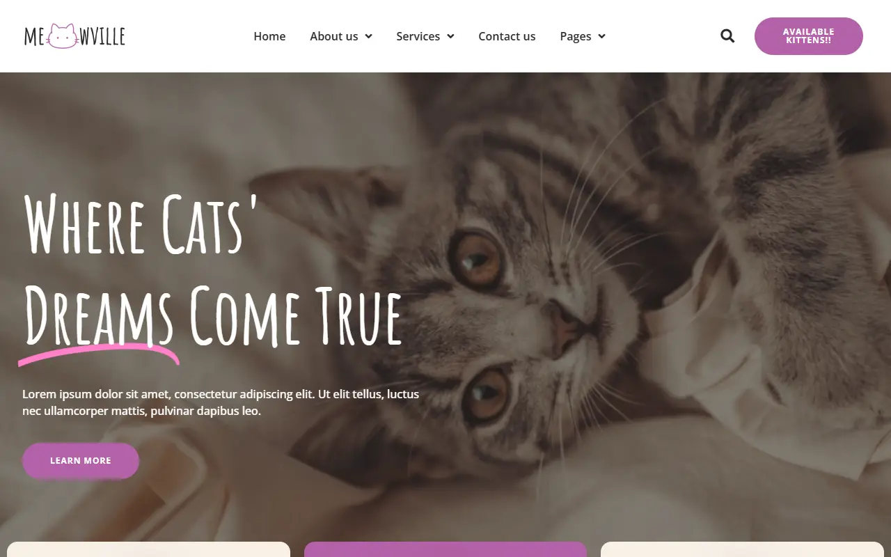หน้าแรกของธีม MeowVille บนคอมพิวเตอร์