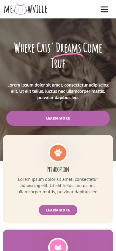หน้าแรกของธีม MeowVille บนมือถือ