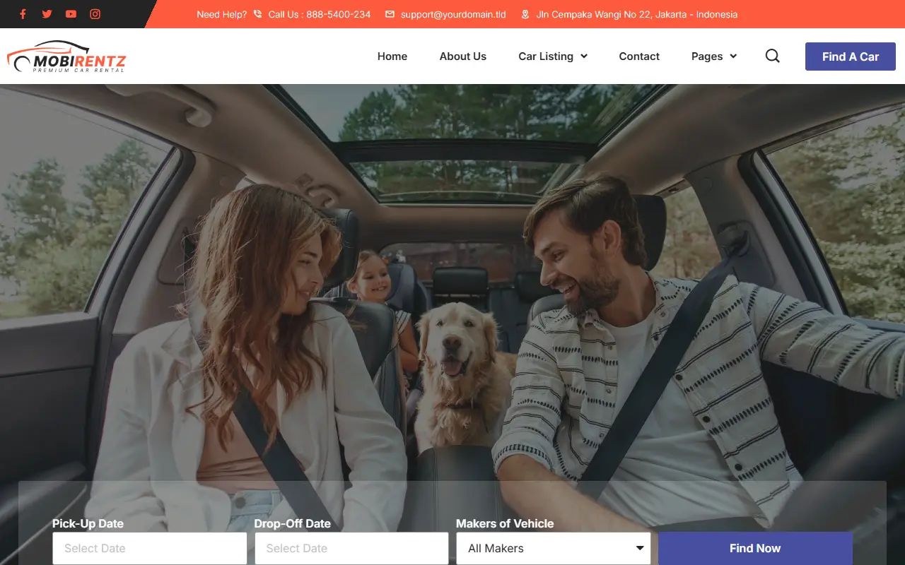 หน้าแรกของธีม Mobirentz บนคอมพิวเตอร์