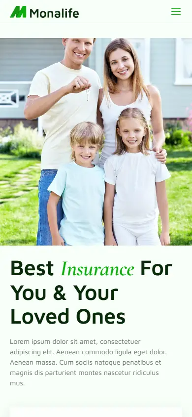 หน้าแรกของธีม Monalife Insurance Agency บนมือถือ