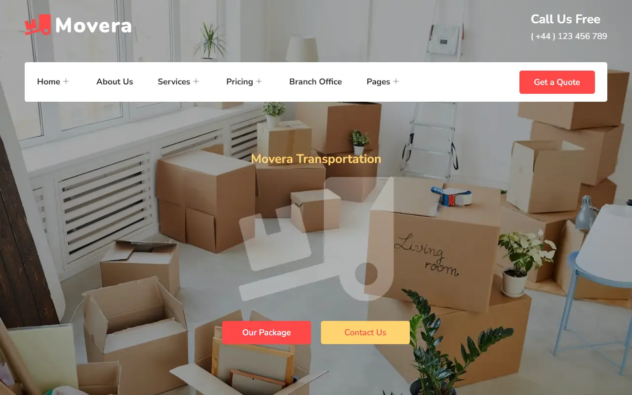 หน้าแรกของธีม Movera บนคอมพิวเตอร์
