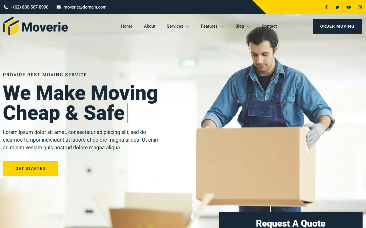 หน้าแรกของธีม Moverie Movers บนคอมพิวเตอร์