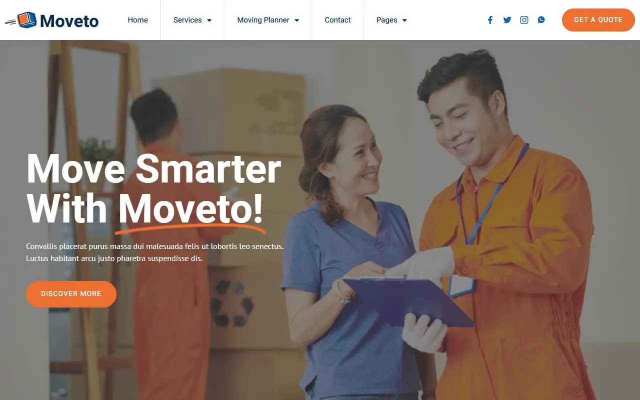หน้าแรกของธีม Moveto บนคอมพิวเตอร์